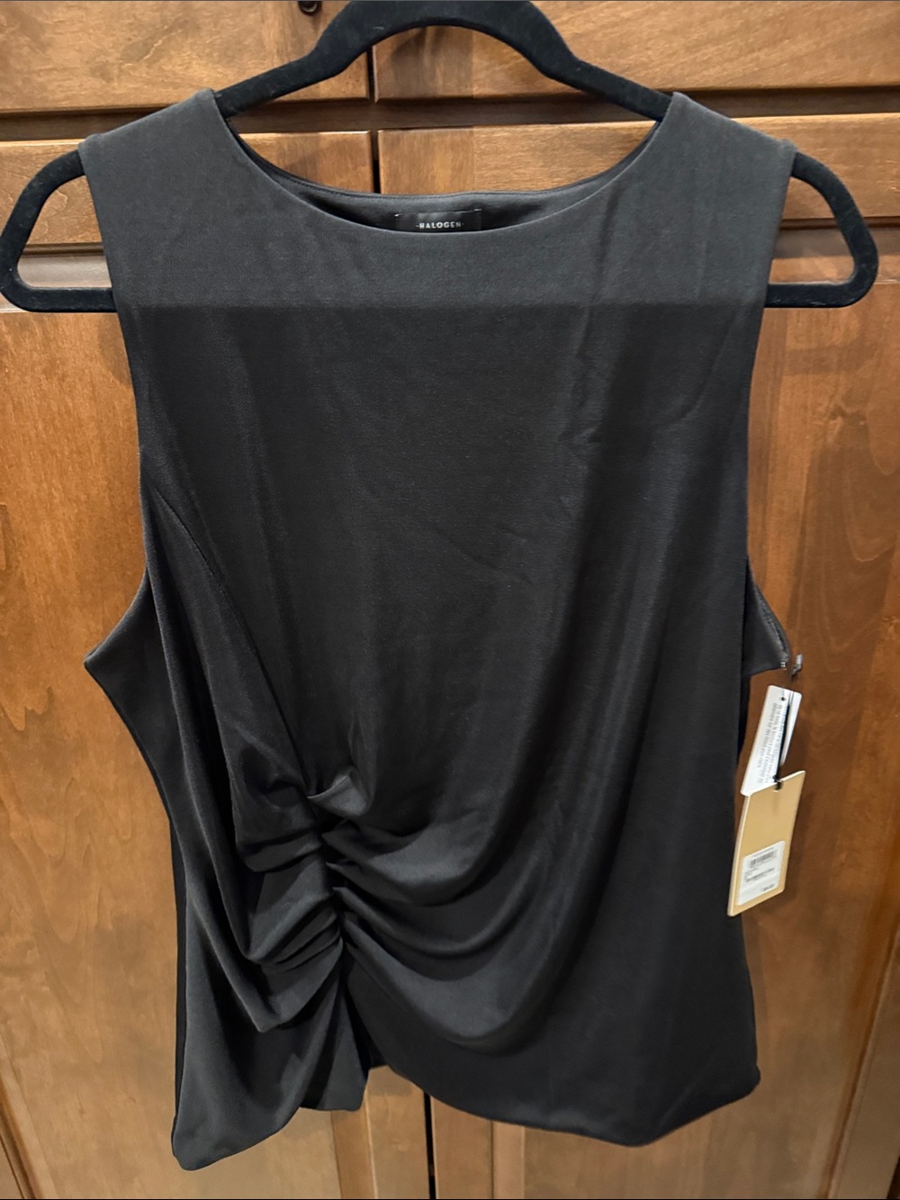 Halogen Black Sleeveless Ruched-Detail Tank